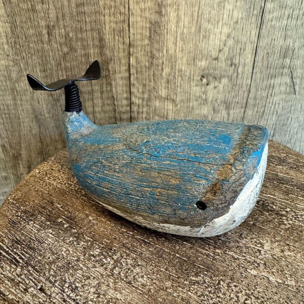 Rustic Blue Whale Sitter Wood Home Decor Beach House FAST SHIP NEW